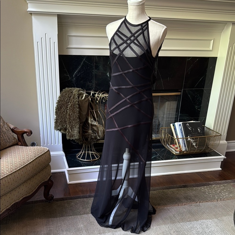 TADASHI SHOJI Elegant Long Black Sheer Dress -Fitted as Mini/Sheer to Floor~Sz S - Picture 14 of 14
